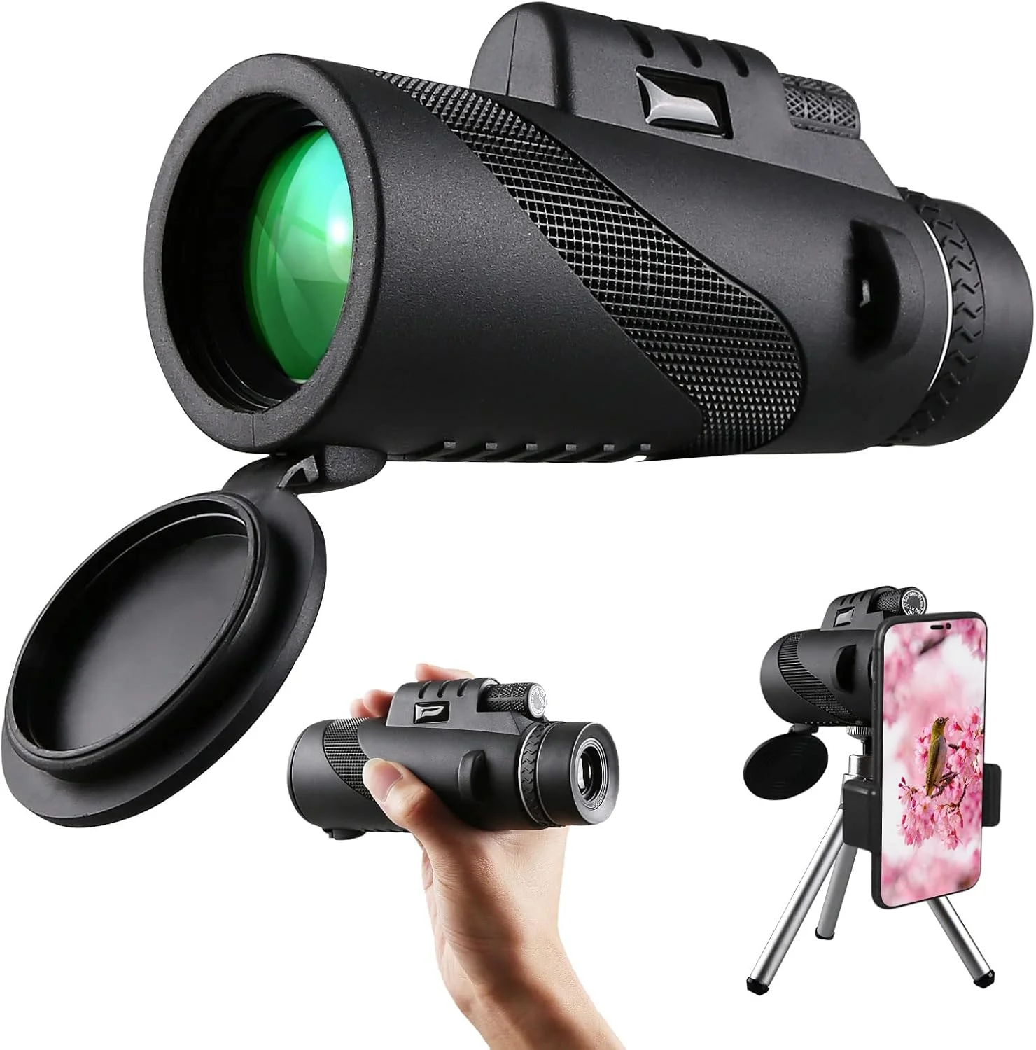 تلسکوپ تک چشمی 40x60 با قدرت بالا برای بزرگسالان، تک چشمی با آداپتور تلفن هوشمند، مناسب برای شکار، تماشای حیات وحش، تماشای پرندگان، مسافرت، کمپینگ و پیاده روی