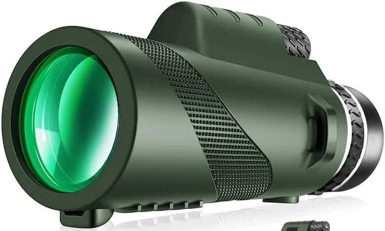 تلسکوپ تک چشمی 80x100 با قدرت بالا برای بزرگسالان، تک چشمی با آداپتور تلفن هوشمند، مناسب برای شکار، تماشای حیات وحش، تماشای پرندگان، مسافرت، کمپینگ و پیاده روی - سبز