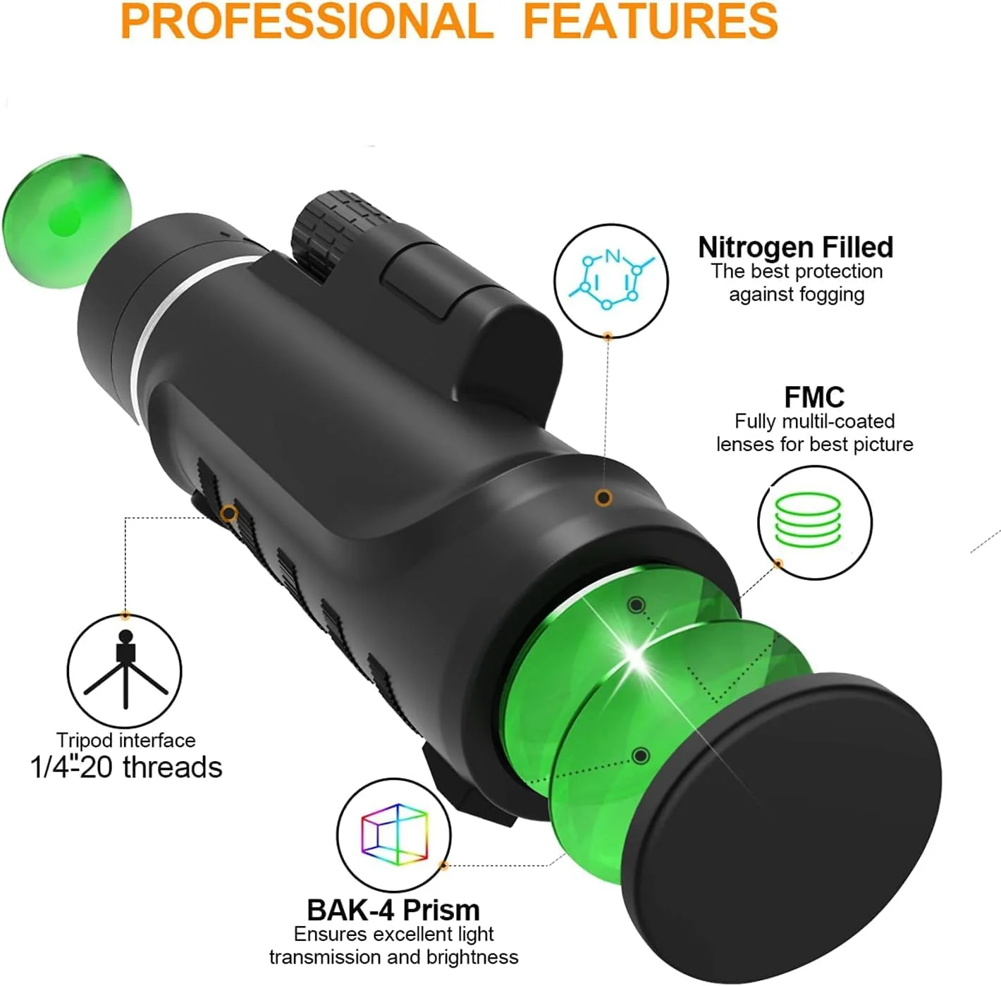 تلسکوپ تک چشمی 16x52 با قدرت بالا به همراه سه پایه تلفن هوشمند و کیف قابل حمل - ایده آل برای تماشای پرندگان، پیاده روی، شکار و کمپینگ - دید وسیع