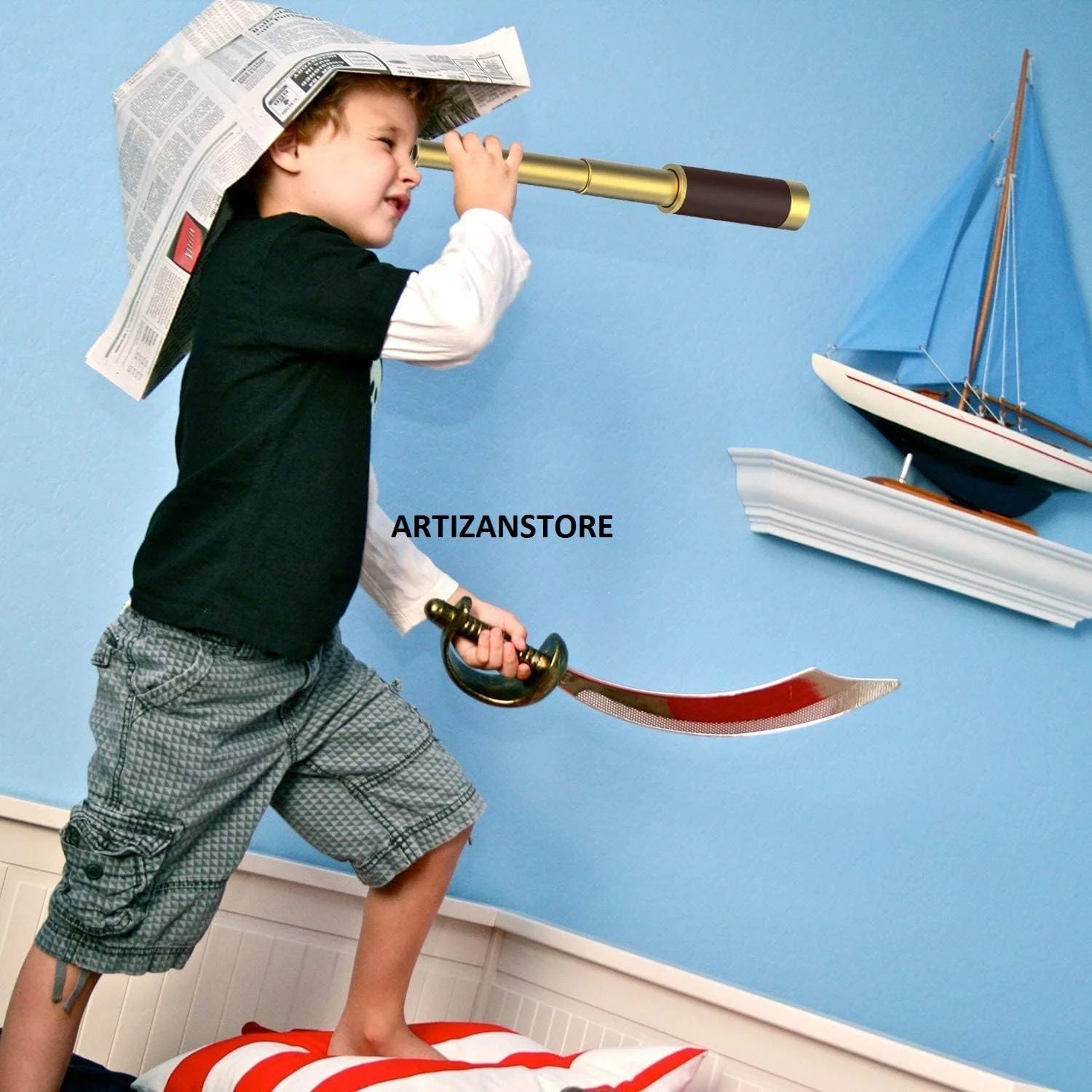 تلسکوپ تک چشمی دزدان دریایی ARTIZANSTORE، بزرگنمایی 25x30، تلسکوپ تاشو، دوربین دستی برنجی ضد آب، ایده آل برای تماشای پرندگان، شکار، پیاده روی و مسافرت