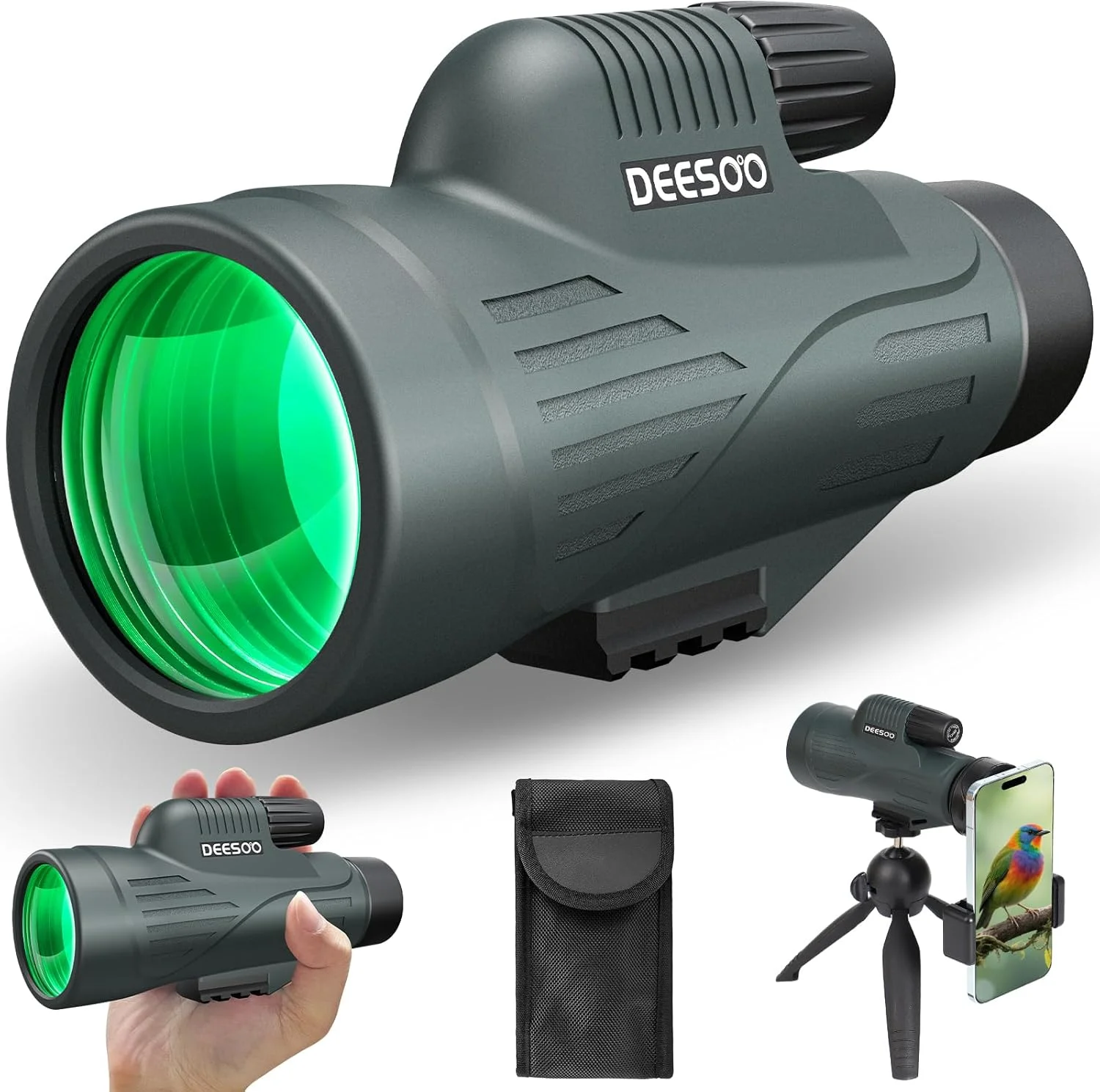تلسکوپ تک چشمی قدرتمند برای بزرگسالان - تلسکوپ تک چشمی 12x56 ضد آب با دید واضح در نور کم - تلسکوپ جمع و جور با آداپتور سه پایه تلفن هوشمند برای تماشای پرندگان، شکار، پیاده روی و مسافرت