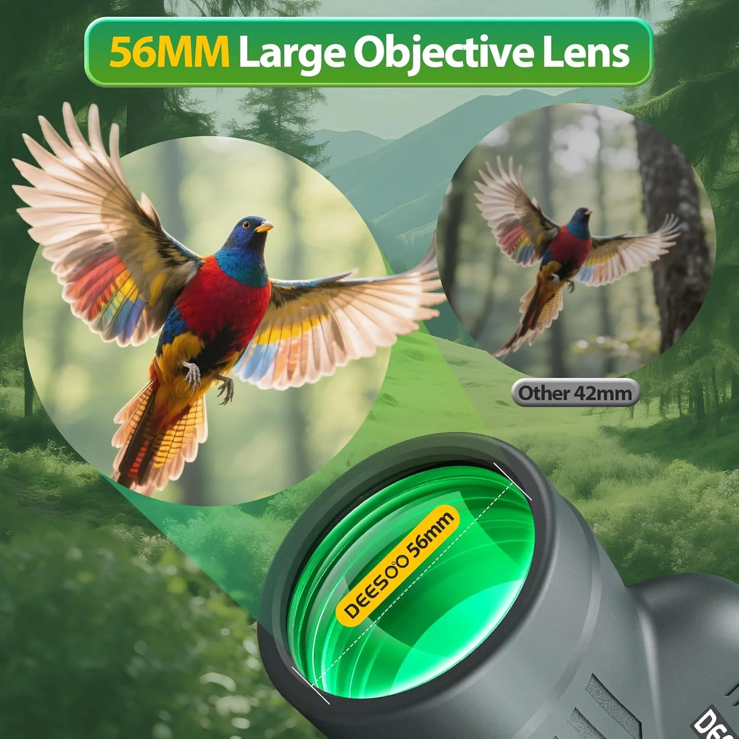 تلسکوپ تک چشمی قدرتمند برای بزرگسالان - تلسکوپ تک چشمی 12x56 ضد آب با دید واضح در نور کم - تلسکوپ جمع و جور با آداپتور سه پایه تلفن هوشمند برای تماشای پرندگان، شکار، پیاده روی و مسافرت