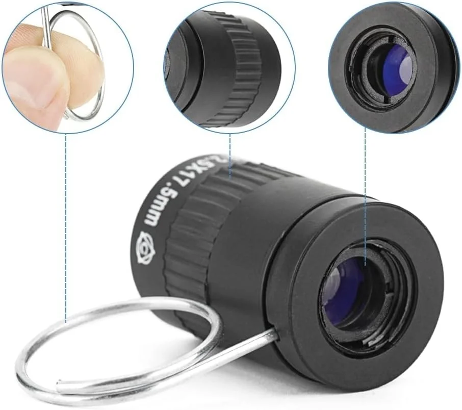 تلسکوپ مونوکولار مینی، 2.5X17.5mm با قابلیت فوکوس اپتیکال قابل حمل به همراه حلقه فلزی، مناسب برای رویدادهای ورزشی، تماشای پرندگان، شکار و کمپینگ