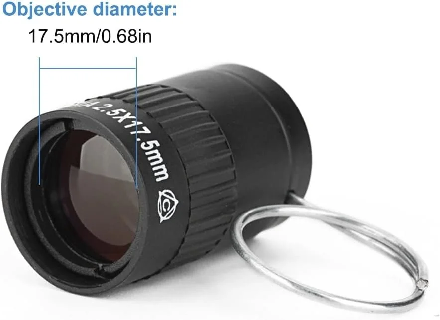 تلسکوپ مونوکولار مینی، 2.5X17.5mm با قابلیت فوکوس اپتیکال قابل حمل به همراه حلقه فلزی، مناسب برای رویدادهای ورزشی، تماشای پرندگان، شکار و کمپینگ