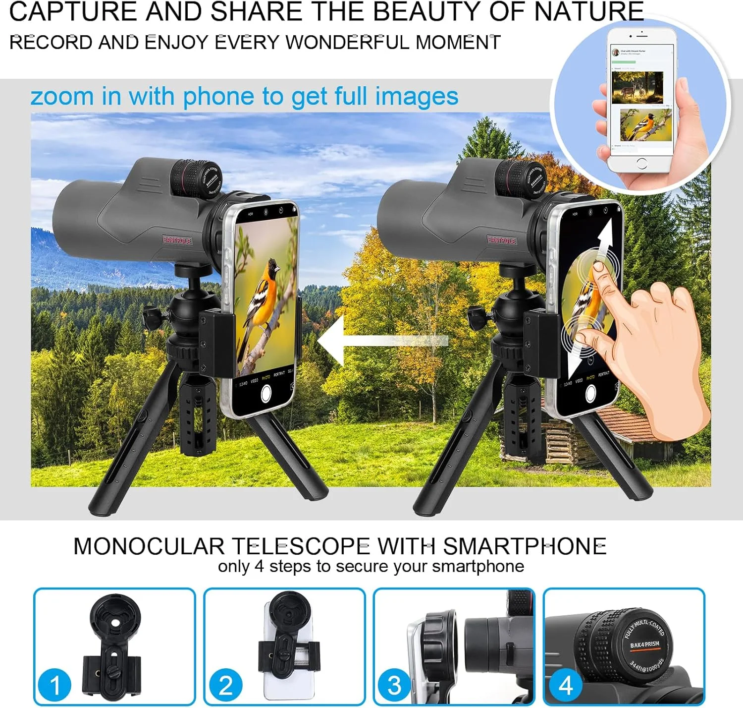 تلسکوپ تک چشمی 15X56 برای تماشای پرندگان، پیاده روی، کمپینگ، تماشای حیات وحش، چشمی قابل تنظیم، لنزهای کاملاً پوشش داده شده، روکش لاستیکی، دستگیره ضد لغزش، ضد مه، ضد آب