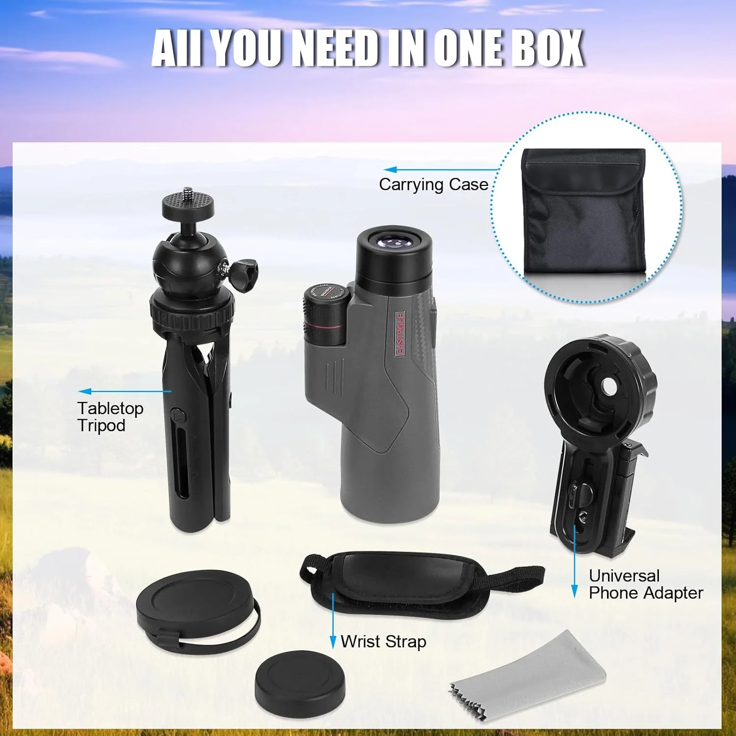 تلسکوپ تک چشمی 15X56 برای تماشای پرندگان، پیاده روی، کمپینگ، تماشای حیات وحش، چشمی قابل تنظیم، لنزهای کاملاً پوشش داده شده، روکش لاستیکی، دستگیره ضد لغزش، ضد مه، ضد آب