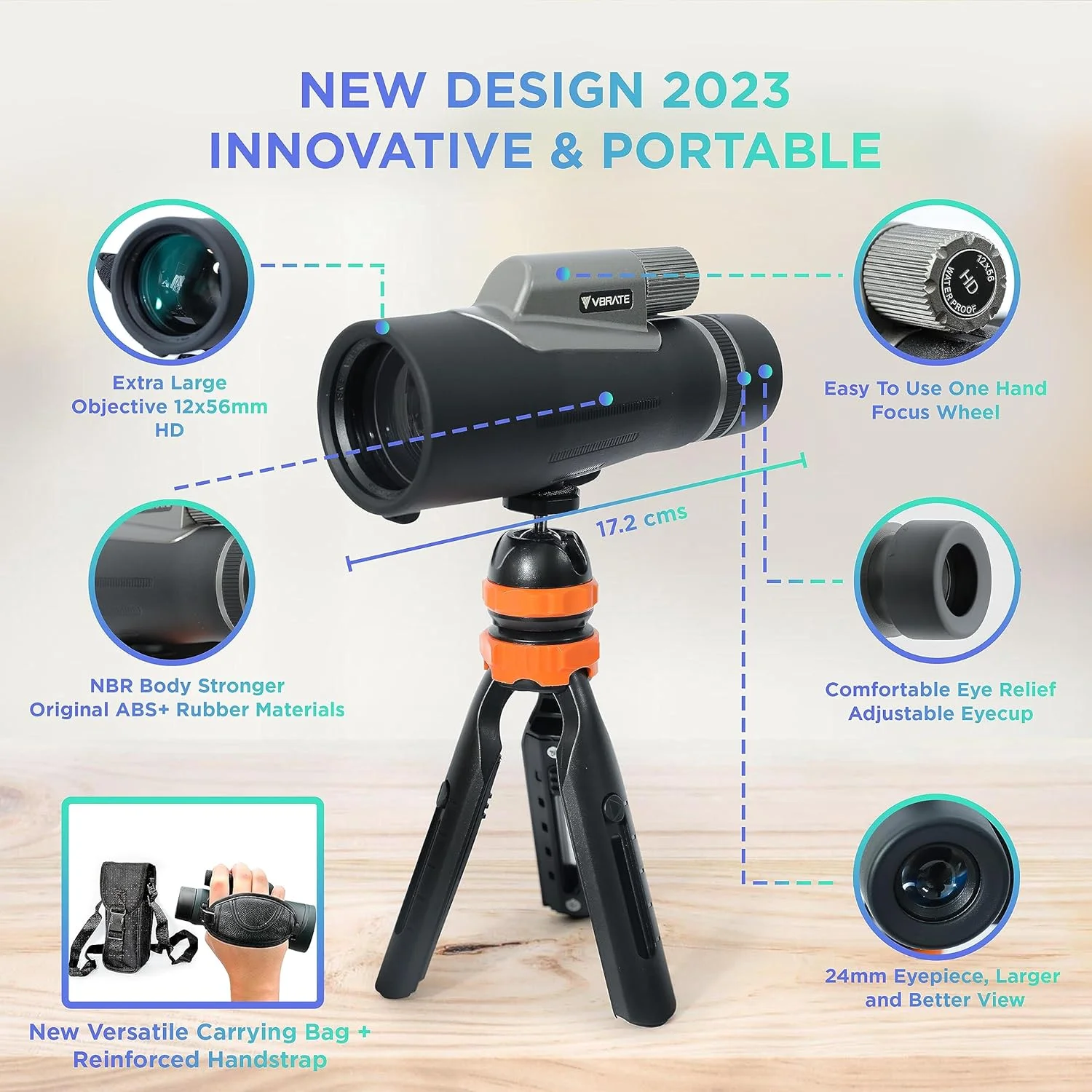 تلسکوپ تک چشمی 12x56 HD برای بزرگسالان - قدرت بالا، میدان دید گسترده، دید در نور کم - ضد آب، جمع و جور و قابل حمل - برای تماشای پرندگان، ستاره‌نگاری، مسافرت - شامل آداپتور تلفن و سه پایه