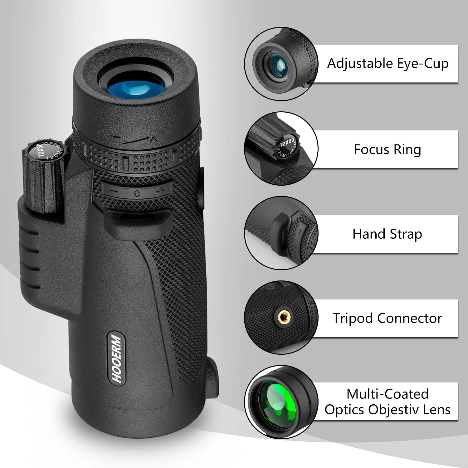 تلسکوپ تک چشمی 12x50 با قدرت بالا برای تلفن هوشمند به همراه سه پایه، تک چشمی HD سبک وزن BAK-4 منشوری برای بزرگسالان مناسب پیاده روی، شکار، تماشای ستارگان، تماشای پرندگان، کمپینگ و مسافرت