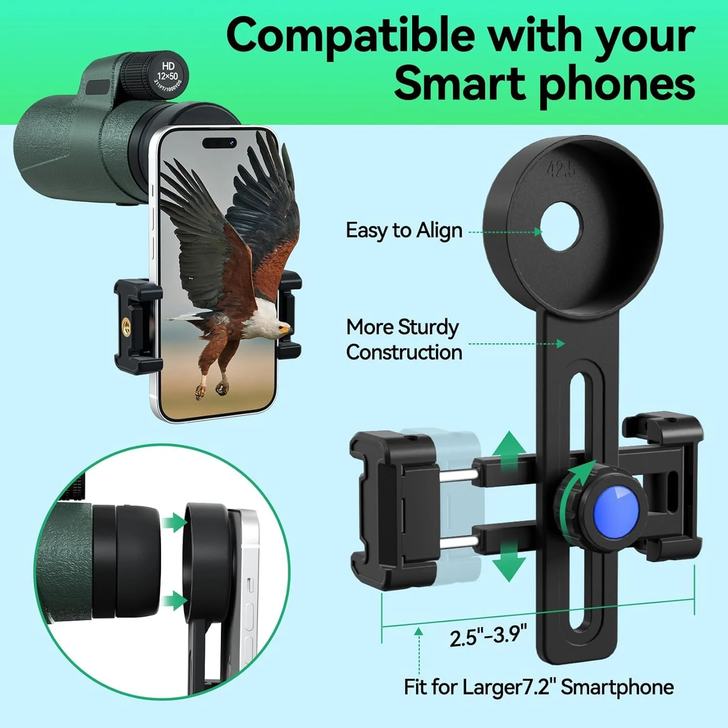 تک چشمی 12x50 HD برای بزرگسالان، با منشور BAK4 و لنز FMC، سبک وزن با آداپتور تلفن هوشمند، تک چشمی قدرتمند با دید واضح در نور کم برای تماشای ستارگان، تماشای پرندگان، پیاده روی تک چشمی 12x50 HD برای بزرگسالان، با منشور BAK4 و لنز FMC، سبک وزن با آداپتور تلفن هوشمند، تک چشمی قدرتمند با دید واضح در نور کم برای تماشای ستارگان، تماشای پرندگان، پیاده روی