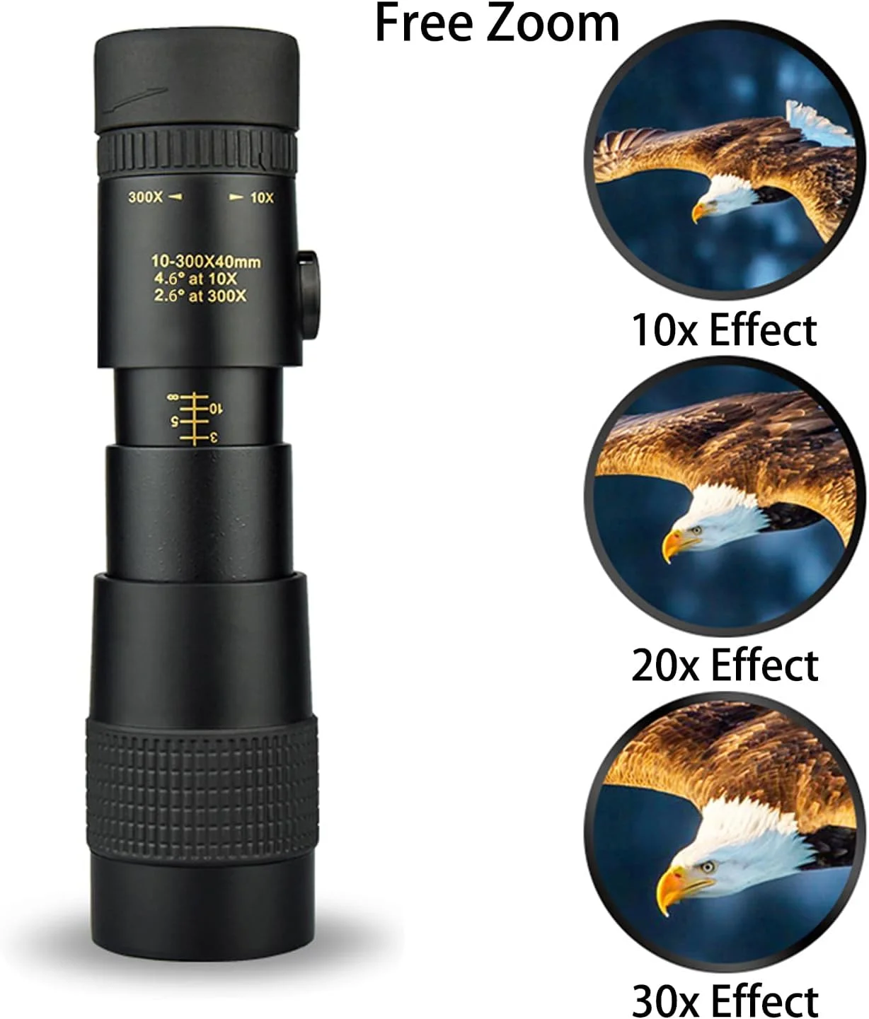 تلسکوپ تک چشمی 10×300-40، سازگار با تلفن های همراه KOMIRE، تک چشمی های فشرده با منشور BAK4 با شفافیت بالا و پوشش FMC برای تماشای پرندگان، کمپینگ و پیاده روی