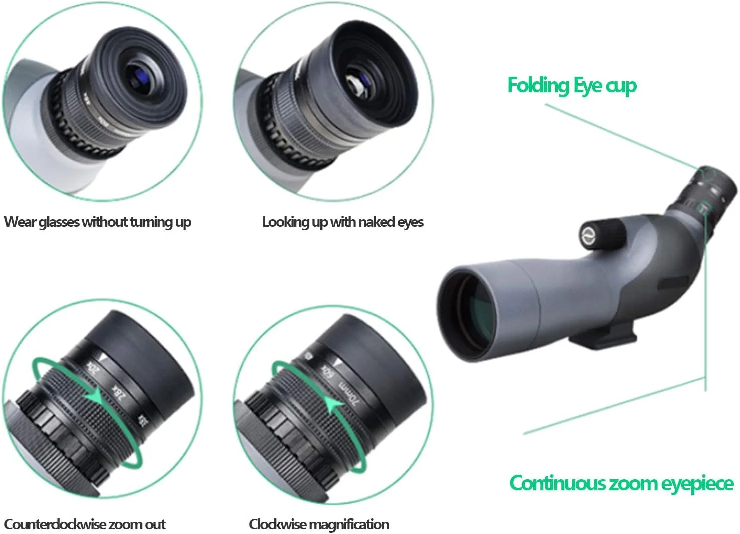 تلسکوپ تک چشمی قابل حمل با بزرگنمایی 20-60x، قابل اتصال به تلفن همراه برای عکس برداری، مناسب برای کنسرت ها، مسابقات، فعالیت های فضای باز و رصد شبانه (پکیج I) تلسکوپ تک چشمی قابل حمل با بزرگنمایی 20-60x، قابل اتصال به تلفن همراه برای عکس برداری، مناسب برای کنسرت ها، مسابقات، فعالیت های فضای باز و رصد شبانه (پکیج I)