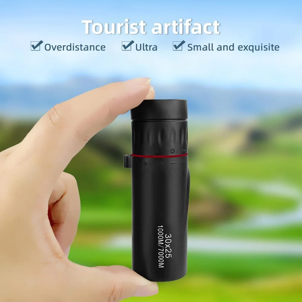 تلسکوپ مونوچشمی جیبی کوچک 30x25 با کیف حمل برای پیاده روی، کمپینگ، تماشای حیات وحش، ماه، بازی های ورزشی و کنسرت