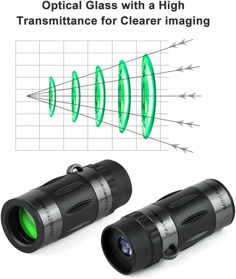 تلسکوپ جیبی مینی مونوکولار 8x20 با کیف حمل برای بزرگسالان، مناسب پیاده روی، کمپینگ، تماشای حیات وحش، ماه، بازی های ورزشی و کنسرت