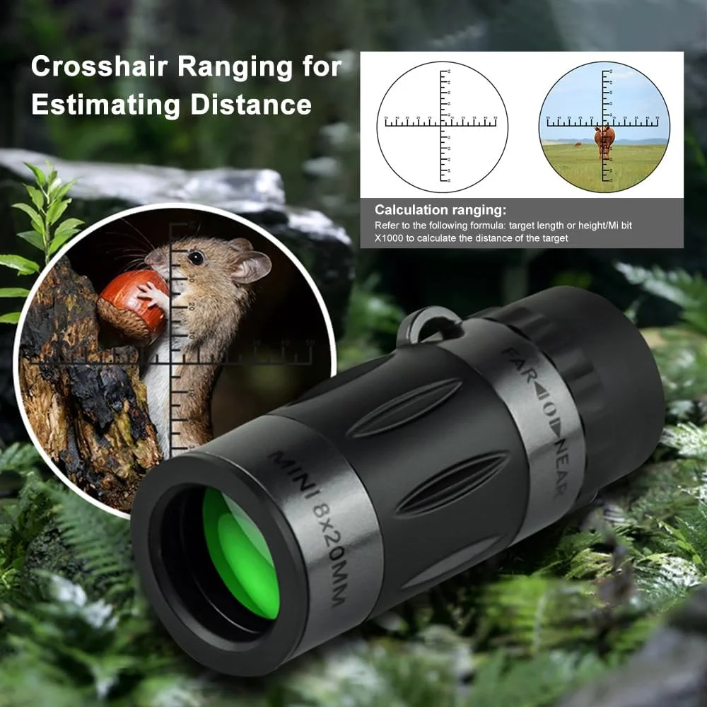 تلسکوپ جیبی مینی مونوکولار 8x20 با کیف حمل برای بزرگسالان، مناسب پیاده روی، کمپینگ، تماشای حیات وحش، ماه، بازی های ورزشی و کنسرت