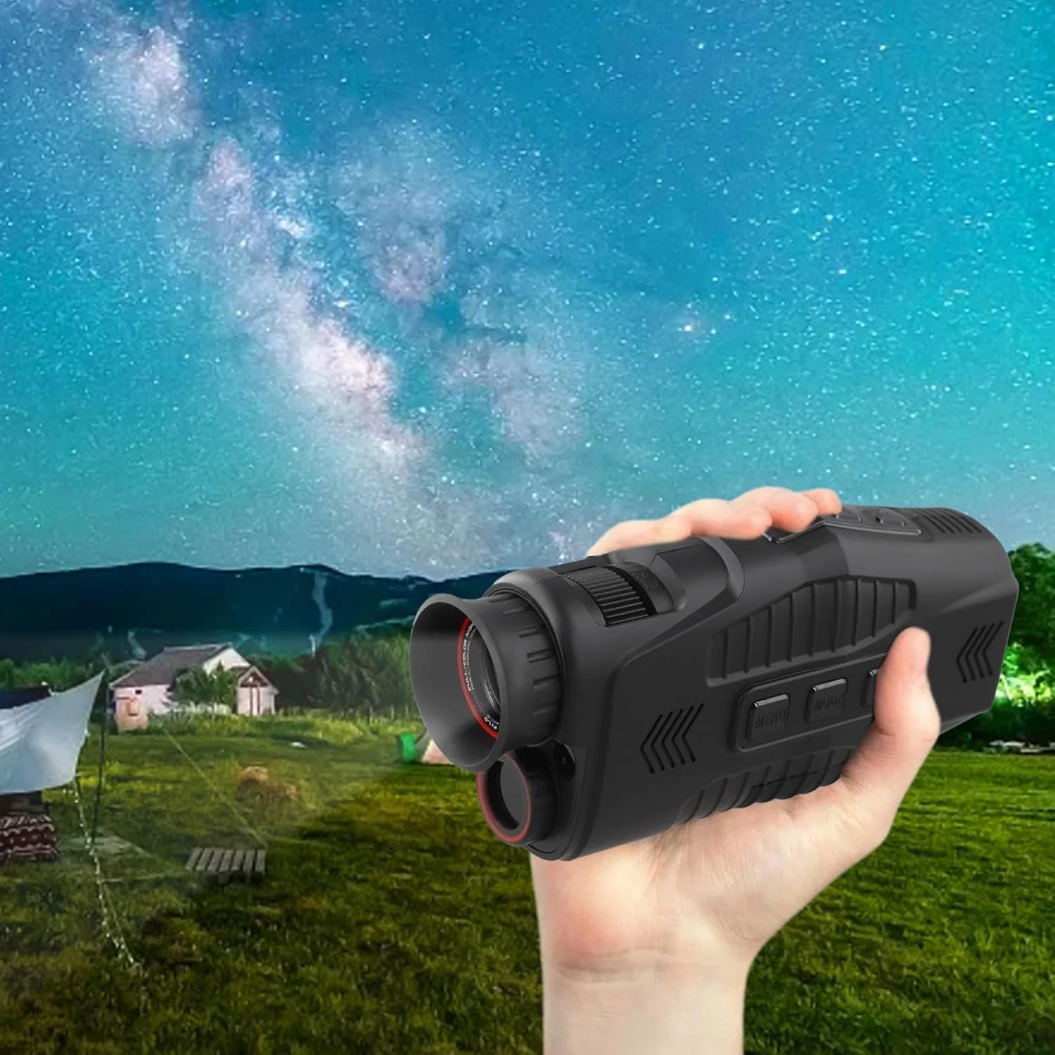 دستگاه دید در شب مادون قرمز تک چشمی با ویدیوی 1080P HD، زوم دیجیتال 10X، دید کامل در تاریکی 800 متری، صفحه نمایش 1.54 اینچی TFT، باتری لیتیومی داخلی، پشتیبانی از کارت TF، طراحی قابل حمل جمع و جور