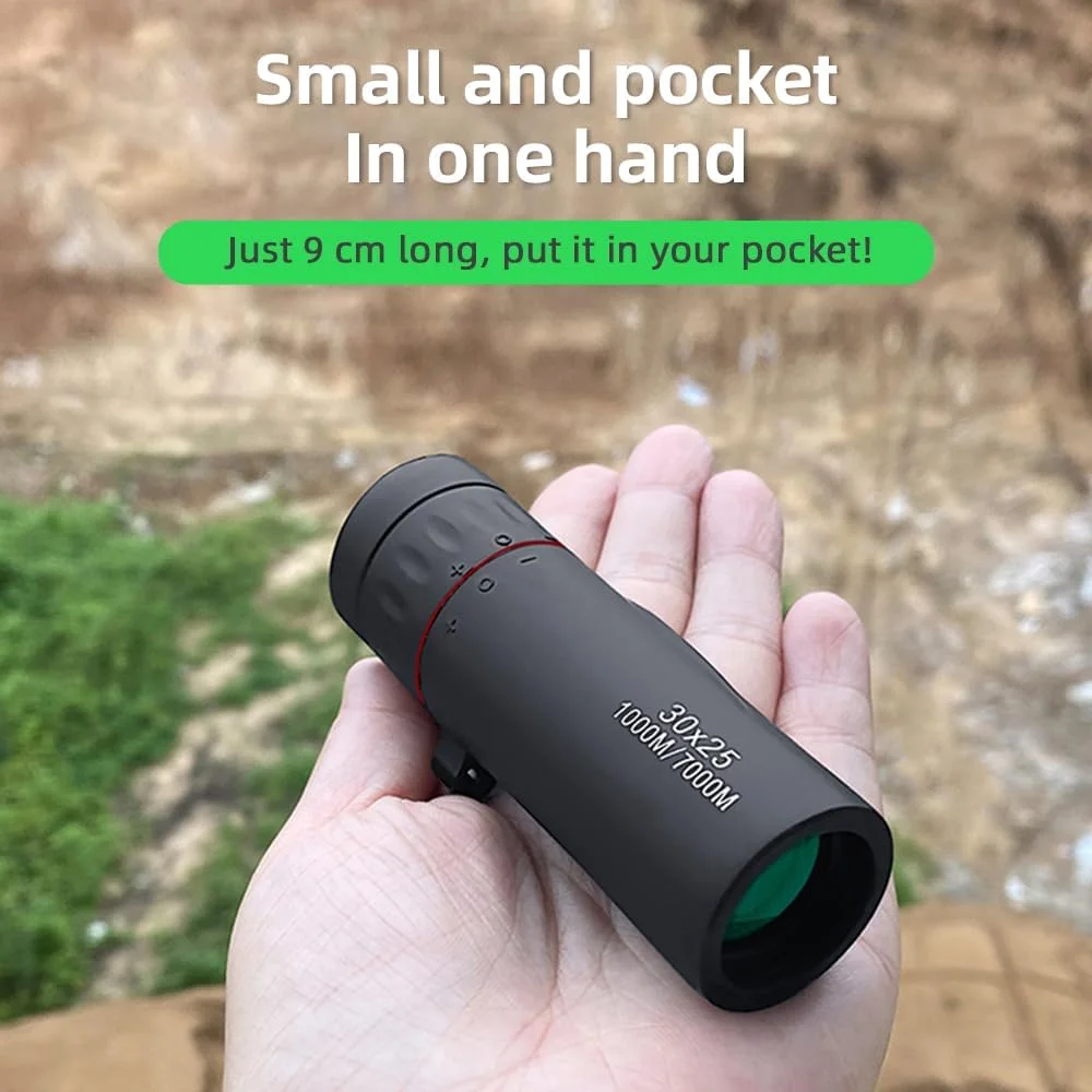 تلسکوپ مونوچشمی جیبی کوچک 30x25 با کیف حمل برای پیاده روی، کمپینگ، تماشای حیات وحش، ماه، بازی های ورزشی و کنسرت