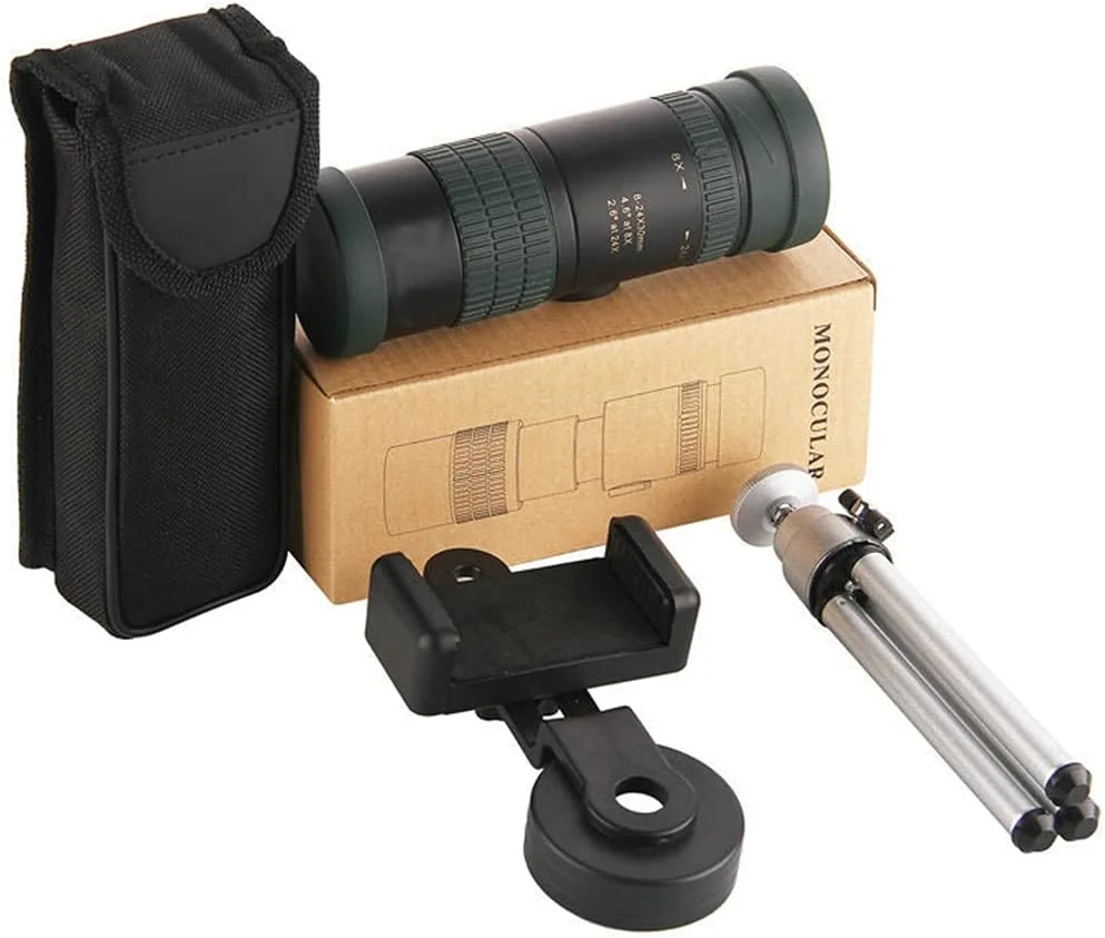 تک چشمی قدرتمند با بزرگنمایی قابل تنظیم به همراه نگهدارنده تلفن همراه 8-24x30 لنز اپتیکال منشور BAK4