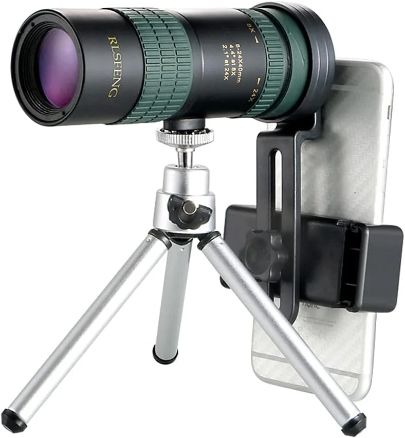 تک چشمی قدرتمند با بزرگنمایی قابل تنظیم به همراه نگهدارنده تلفن همراه 8-24x30 لنز اپتیکال منشور BAK4