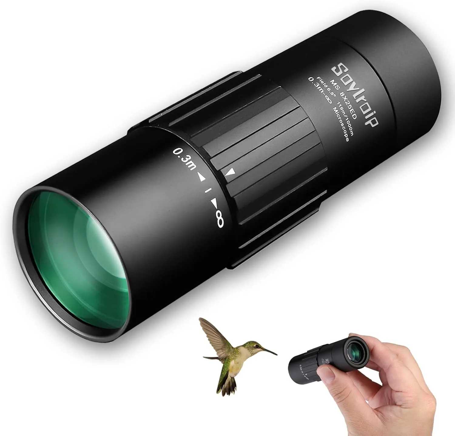 تلسکوپ تک چشمی 8x25 برای بزرگسالان، تلسکوپ تک چشمی فشرده قابل حمل ضد آب با بند دستی، تلسکوپ جیبی دستی سبک وزن برای شکار، تماشای پرندگان، پیاده روی و مسافرت (8x25)