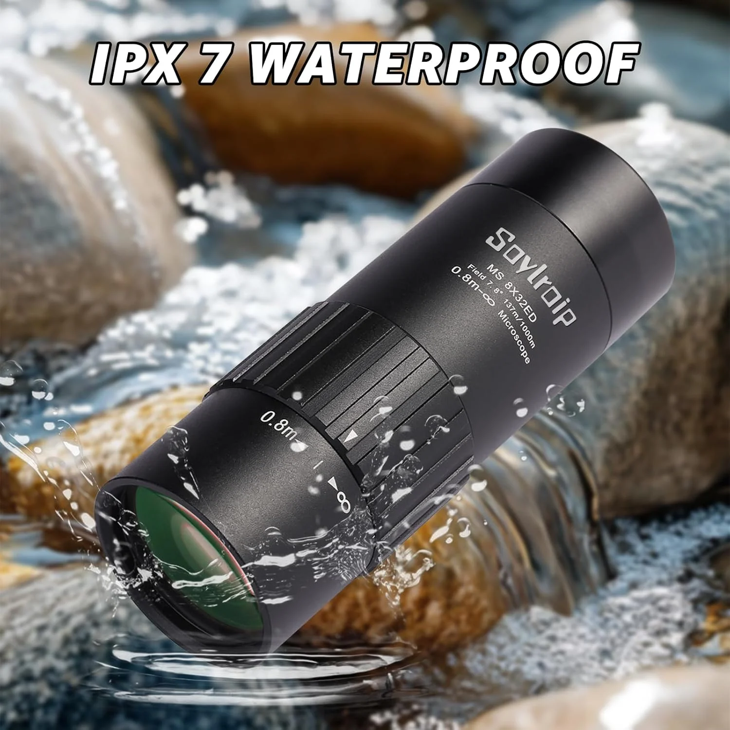 تلسکوپ تک چشمی 8x25 برای بزرگسالان، تلسکوپ تک چشمی فشرده قابل حمل ضد آب با بند دستی، تلسکوپ جیبی دستی سبک وزن برای شکار، تماشای پرندگان، پیاده روی و مسافرت (8x25)