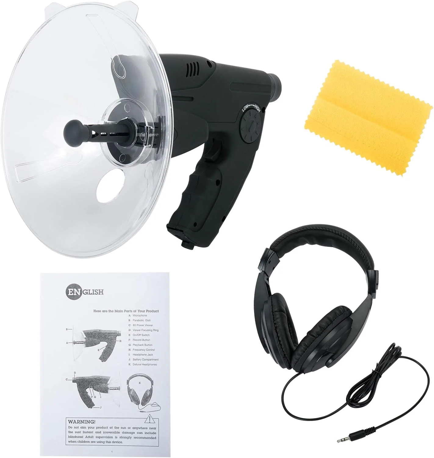 دستگاه ضبط، مشاهده و شنود صدا پرندگان، کاوشگر طبیعت، تقویت کننده الکترونیکی صدا، گوش بایونیک، تلسکوپ تک چشمی 8X به همراه هدفون