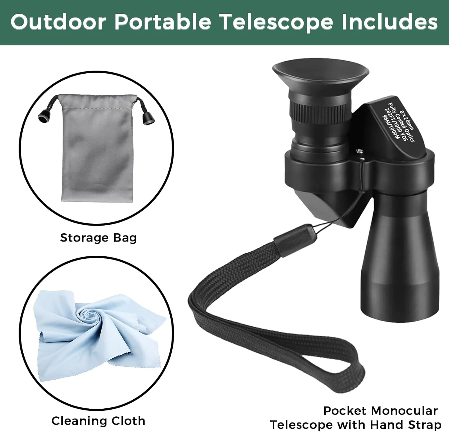 تلسکوپ تک چشمی قابل حمل 8x20 مینی جیبی زوم تلسکوپ تک چشمی فشرده قدرت بالا ضد آب کوچک دستی برای تماشای پرندگان شکار کمپینگ پیاده روی مسافرت