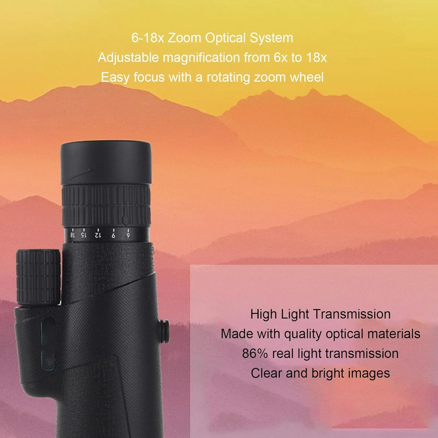 تلسکوپ تک چشمی زوم Luqeeg با قدرت بالا 6-18x42، تلسکوپ کوچک قابل تنظیم با وضوح بالا با طراحی ارگونومیک برای تماشای پرندگان، مسافرت، کمپینگ، سبک و قابل حمل