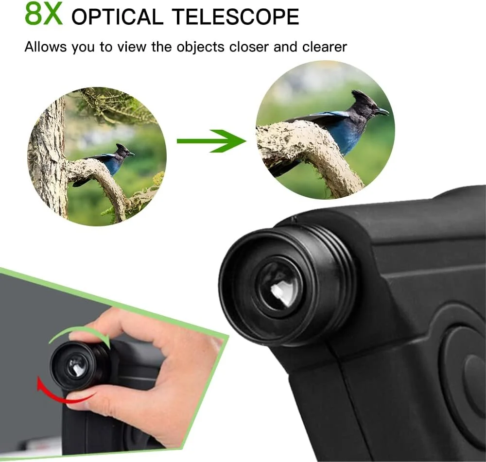 بشقاب جمع آوری کننده صدای سهموی 8X تک چشمی با تقویت کننده صدای هدفون، دستگاه شنود برای تماشای پرندگان از راه دور و دستگاه شنود پرندگان