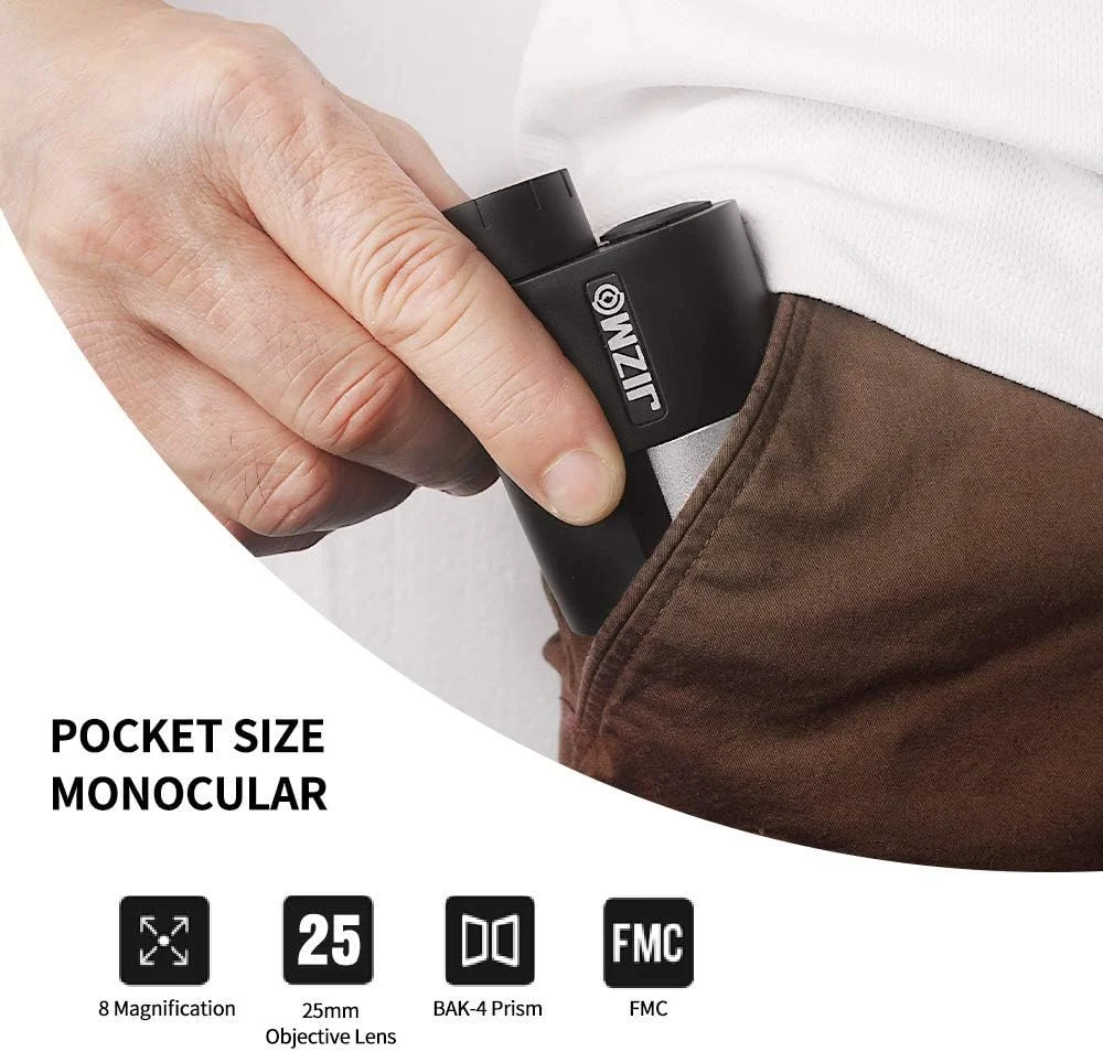 تلسکوپ تک چشمی 8x25 با کیفیت بالا، فوکوس نزدیک 30 سانتی متر، لنزهای اپتیکی چند لایه BAK4، تک چشمی دید گسترده برای تماشای پرندگان، مسافرت و رویدادهای ورزشی