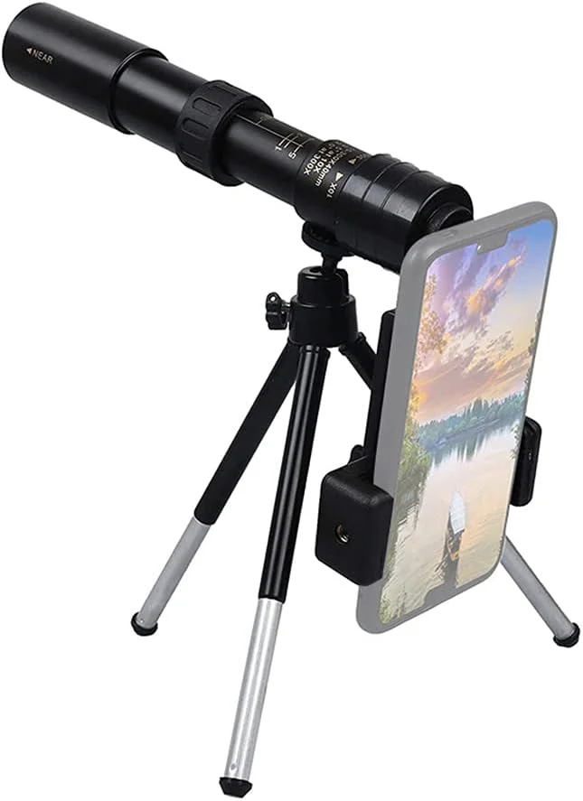 تلسکوپ تک چشمی زوم 40×300-10 با وضوح بالا، منشور BAK4، تلسکوپ جمع شونده به همراه پایه نگهدارنده گوشی، بند گردنی و کیف حمل برای مسافرت، تماشای پرندگان و کنسرت