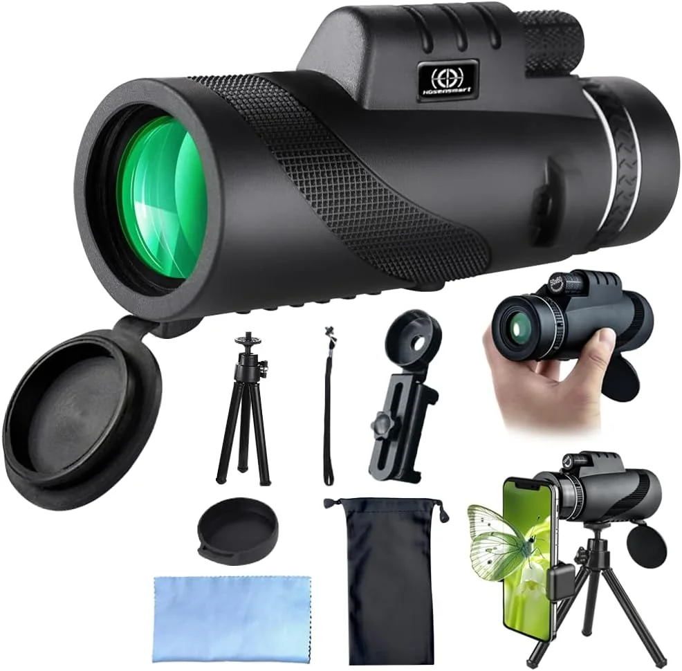 تلسکوپ تک چشمی 50x60 - تلسکوپ تک چشمی فشرده با کیفیت بالا به همراه آداپتور تلفن هوشمند و سه پایه برای استفاده در فضای باز مناسب بزرگسالان و کودکان