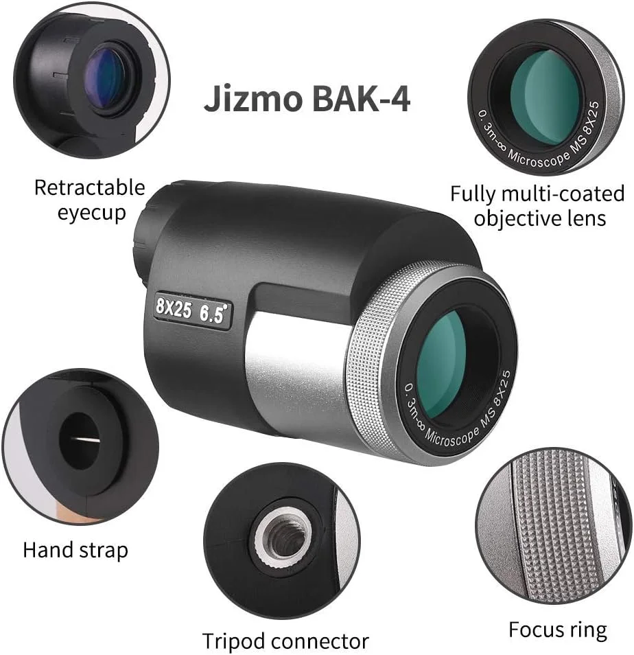 تلسکوپ تک چشمی 8x25 با کیفیت بالا، فوکوس نزدیک 30 سانتی متر، لنزهای اپتیکی چند لایه BAK4، تک چشمی دید گسترده برای تماشای پرندگان، مسافرت و رویدادهای ورزشی