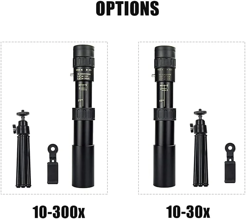 تلسکوپ تک چشمی زوم 40×300-10 با وضوح بالا، منشور BAK4، تلسکوپ جمع شونده به همراه پایه نگهدارنده گوشی، بند گردنی و کیف حمل برای مسافرت، تماشای پرندگان و کنسرت