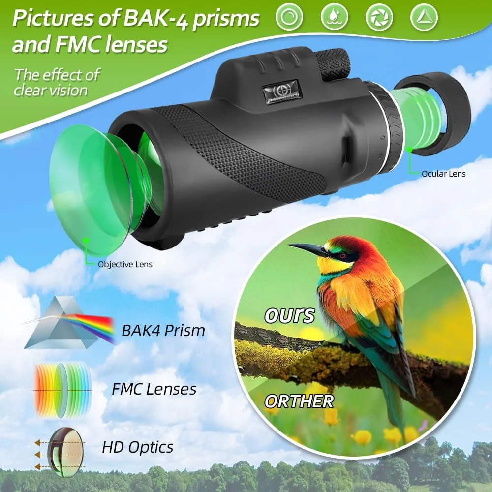 تلسکوپ تک چشمی 50x60 - تلسکوپ تک چشمی فشرده با کیفیت بالا به همراه آداپتور تلفن هوشمند و سه پایه برای استفاده در فضای باز مناسب بزرگسالان و کودکان