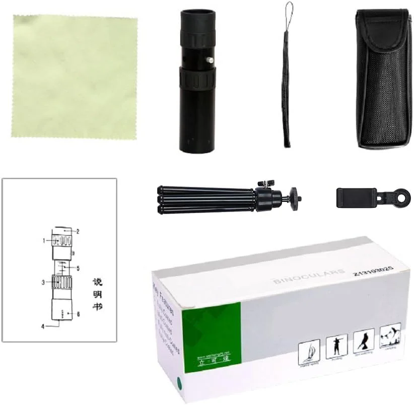 تلسکوپ تک چشمی زوم 40×300-10 با وضوح بالا، منشور BAK4، تلسکوپ جمع شونده به همراه پایه نگهدارنده گوشی، بند گردنی و کیف حمل برای مسافرت، تماشای پرندگان و کنسرت