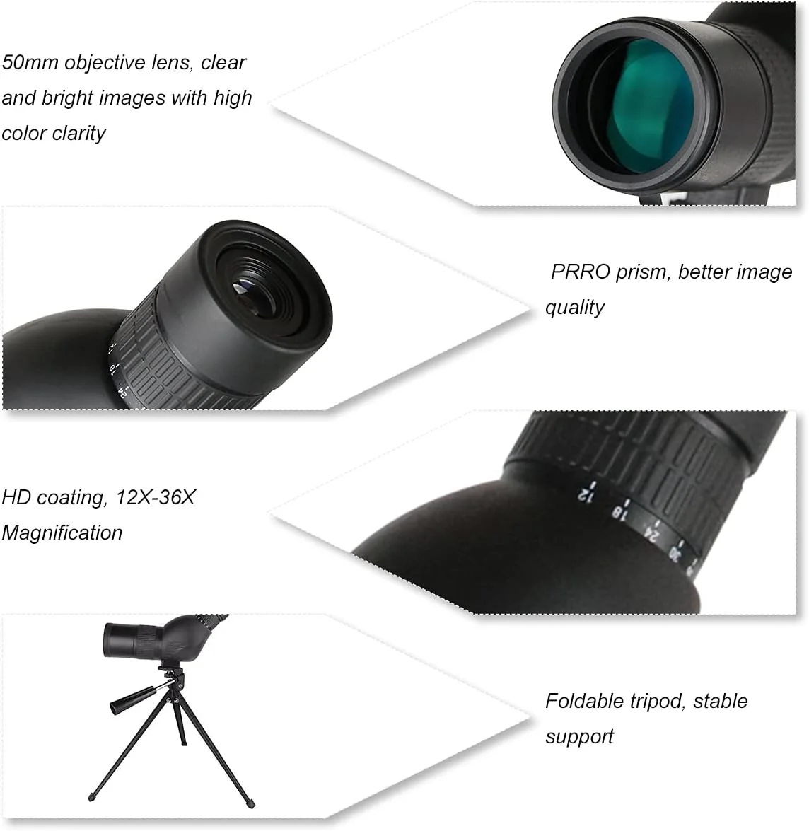 تلسکوپ دیدبانی با تک چشمی HD قابل حمل با زوم 12X-36X، چشمی مستقیم یا زاویه دار برای تماشای پرندگان، حیات وحش و مناظر تلسکوپ دیدبانی با تک چشمی HD قابل حمل با زوم 12X-36X، چشمی مستقیم یا زاویه دار برای تماشای پرندگان، حیات وحش و مناظر