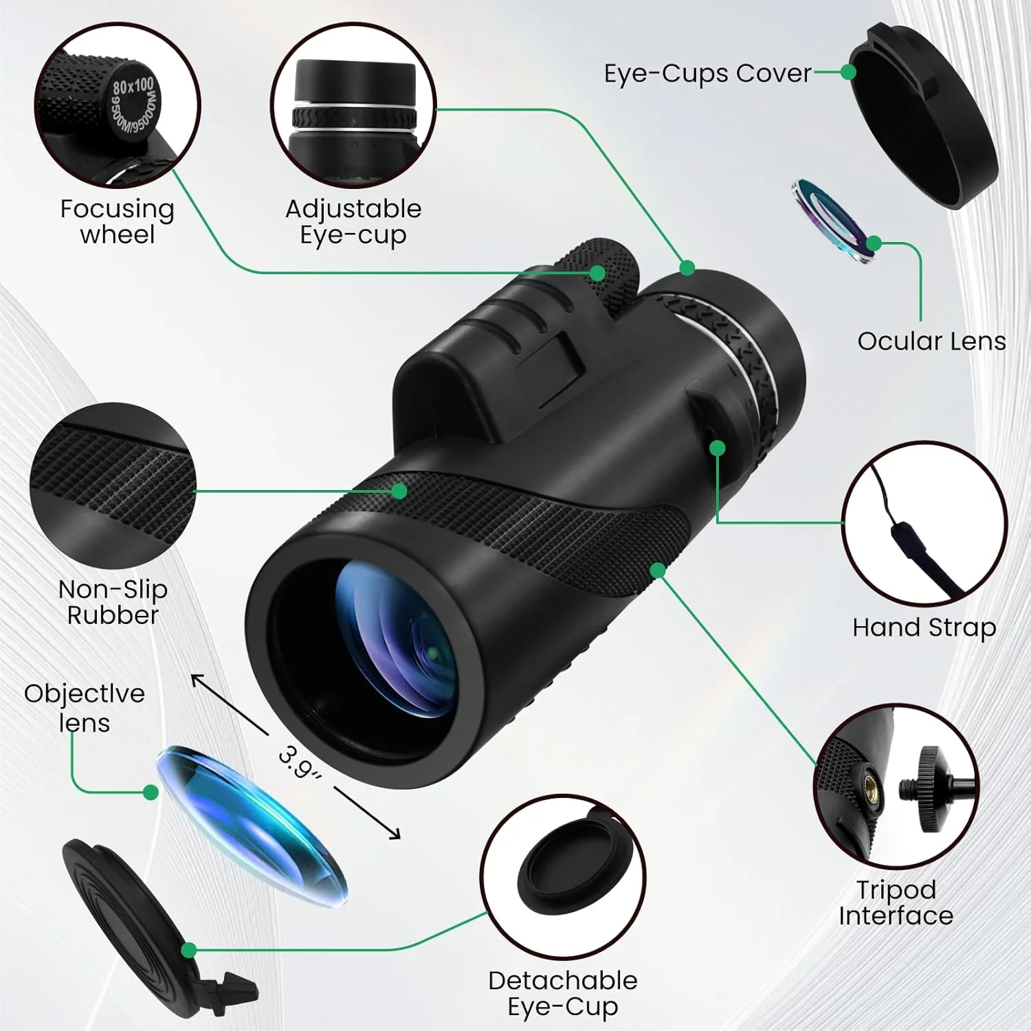 تلسکوپ تک چشمی 10x42 با قدرت بالا - ضد آب، ضد مه، ضد ضربه - ایده آل برای تماشای پرندگان، شکار، کمپینگ، پیاده روی و مشاهده حیات وحش