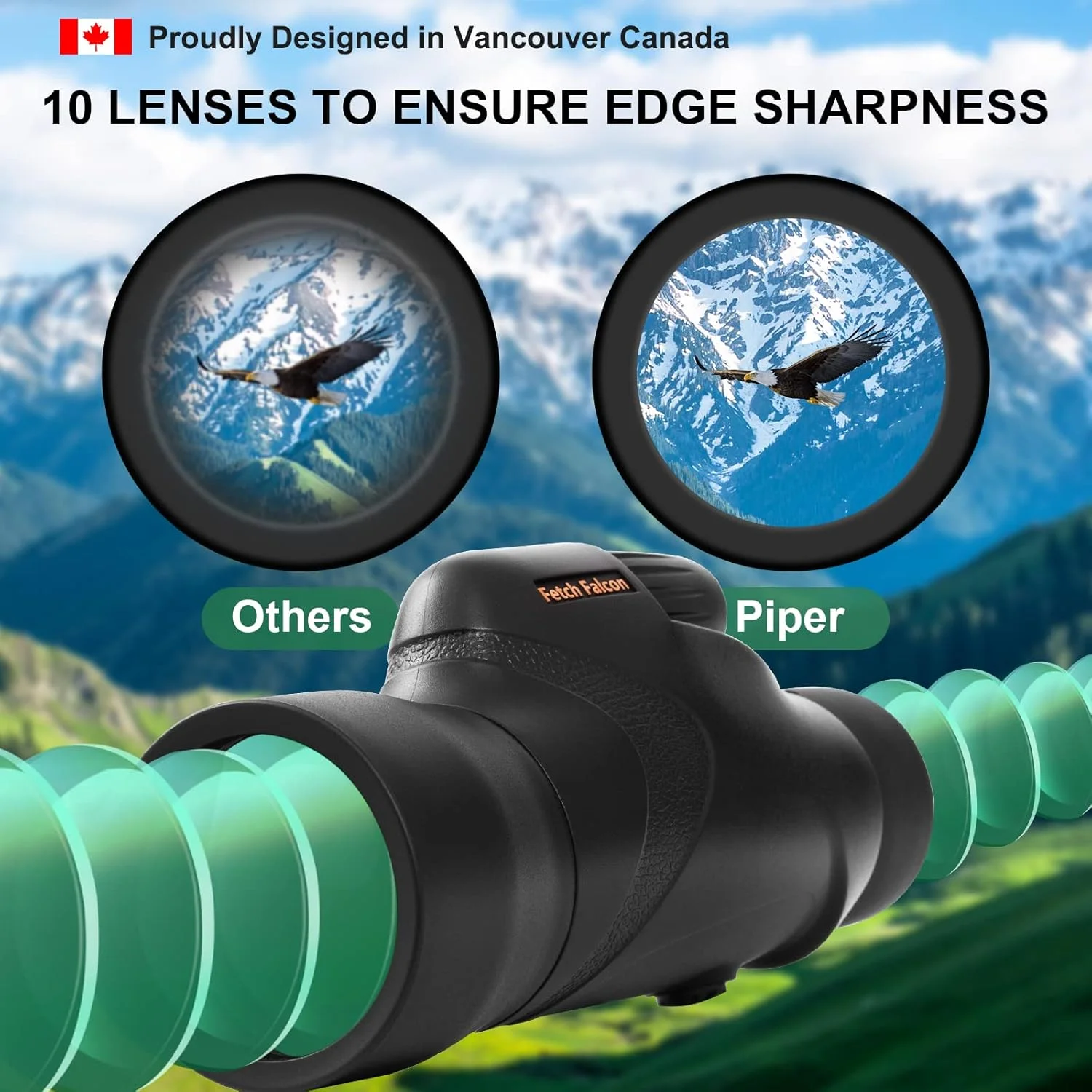 تک چشمی فالکون 12x50 IPX7 ضد آب BAK4 FMC ED پر شده با نیتروژن به همراه آداپتور تلفن، سه پایه و بند دستی (ضد نفوذ آب تا عمق 1 متر به مدت 30 دقیقه)