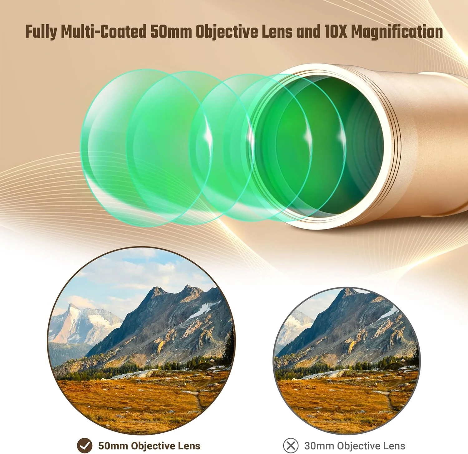 تلسکوپ تک چشمی دزد دریایی ESSLNB، تلسکوپ برنجی تاشو دستی 10x50 برای کودکان و بزرگسالان، تلسکوپ تک چشمی ضد آب قابل حمل و بزرگنمایی برای تماشای پرندگان، بازی ها، مسافرت و پیاده روی