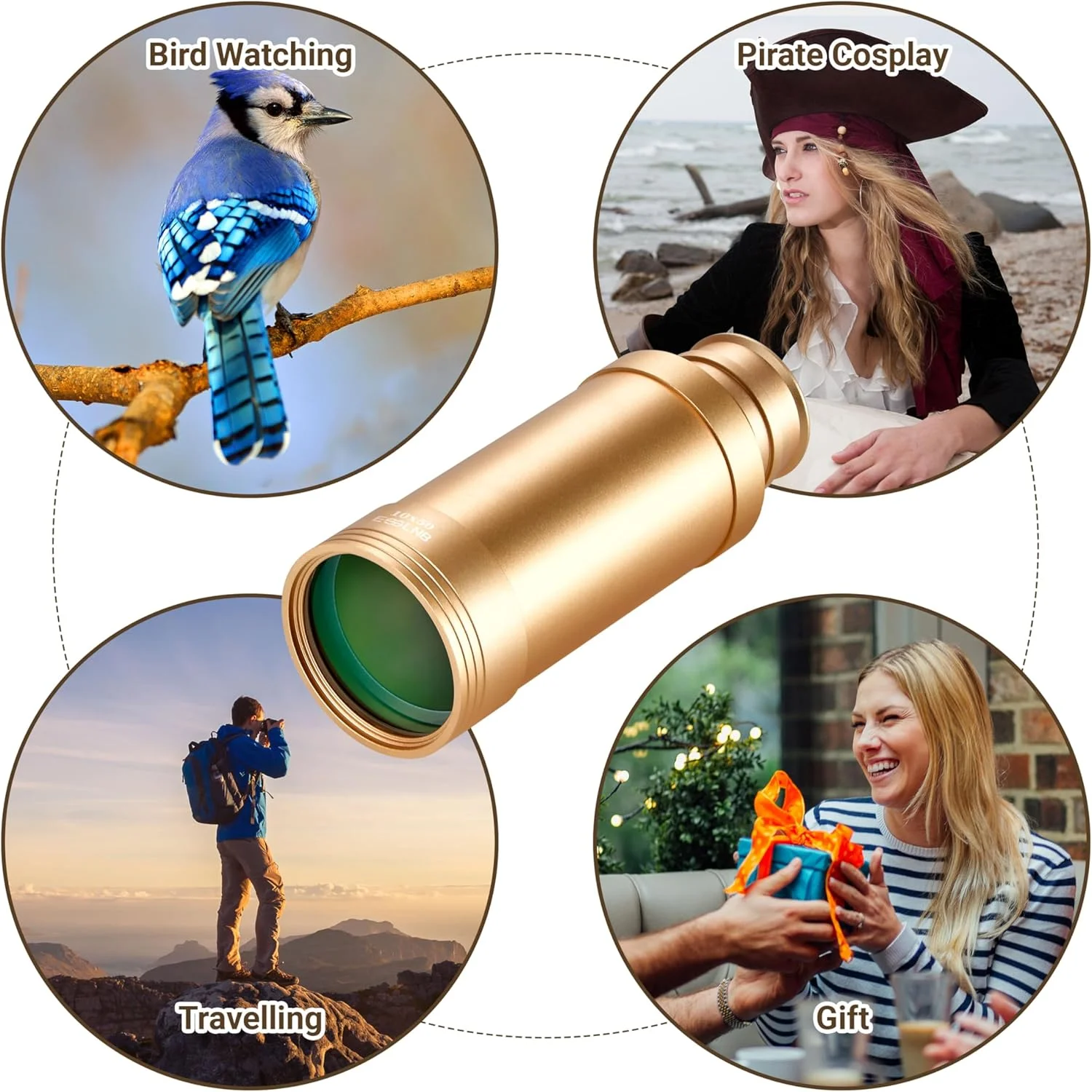 تلسکوپ تک چشمی دزد دریایی ESSLNB، تلسکوپ برنجی تاشو دستی 10x50 برای کودکان و بزرگسالان، تلسکوپ تک چشمی ضد آب قابل حمل و بزرگنمایی برای تماشای پرندگان، بازی ها، مسافرت و پیاده روی