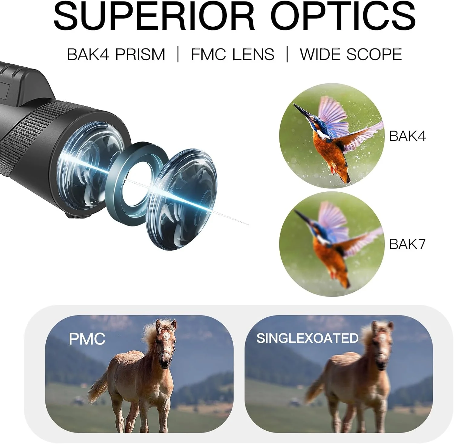 تلسکوپ تک چشمی 10x42 قدرتمند برای بزرگسالان - تلسکوپ تک چشمی فشرده درجه نظامی با سه پایه، طراحی سبک و ضد آب و منشور BAK4 برای تماشای پرندگان، پیاده روی و میدان دید گسترده تلسکوپ تک چشمی 10x42 قدرتمند برای بزرگسالان - تلسکوپ تک چشمی فشرده درجه نظامی با سه پایه، طراحی سبک و ضد آب و منشور BAK4 برای تماشای پرندگان، پیاده روی و میدان دید گسترده