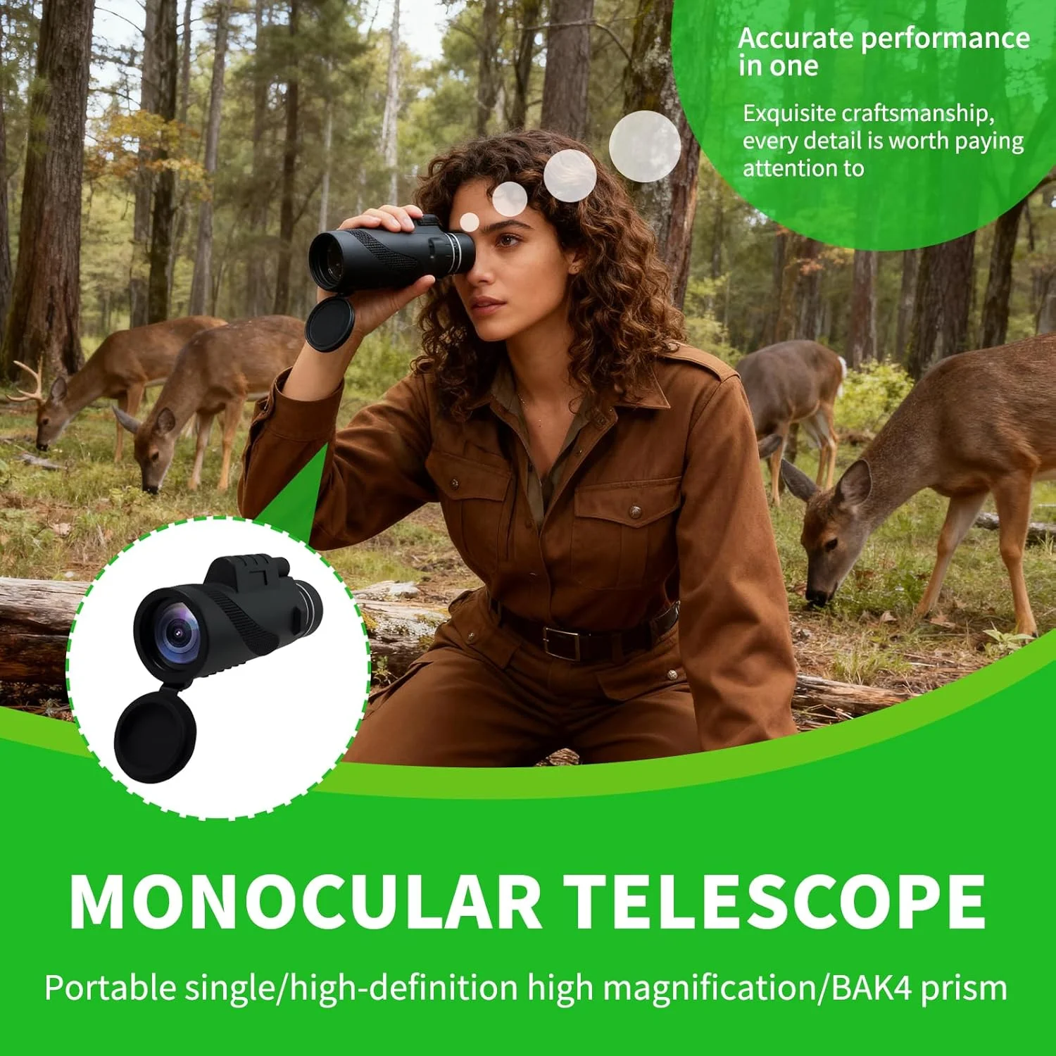 تلسکوپ تک چشمی قدرتمند برای بزرگسالان، تلسکوپ تک چشمی 10x42 به همراه نگهدارنده تلفن همراه و سه پایه، تلسکوپ تک چشمی HD با منشور BAK4 و لنز FMC برای تماشای پرندگان، شکار، پیاده روی و کنسرت ها