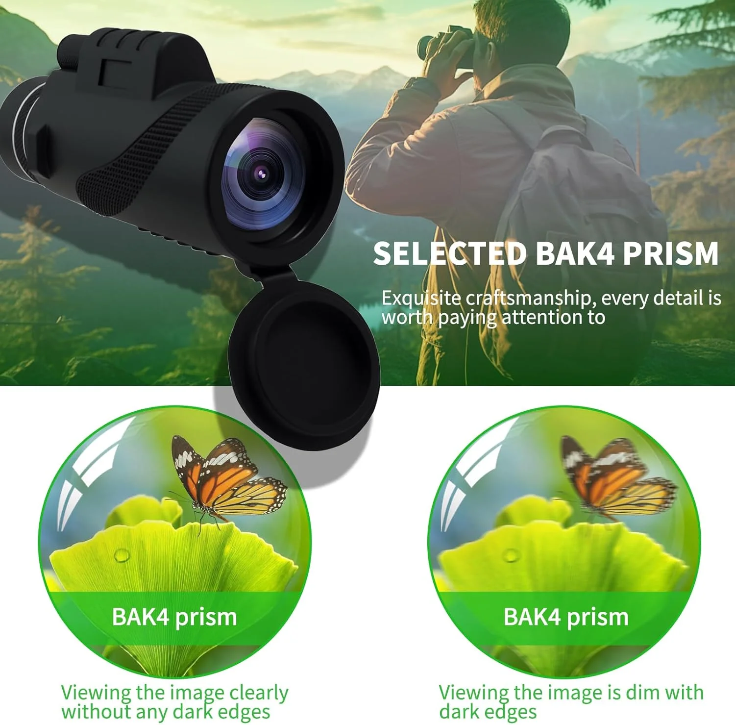 تلسکوپ تک چشمی قدرتمند برای بزرگسالان، تلسکوپ تک چشمی 10x42 به همراه نگهدارنده تلفن همراه و سه پایه، تلسکوپ تک چشمی HD با منشور BAK4 و لنز FMC برای تماشای پرندگان، شکار، پیاده روی و کنسرت ها