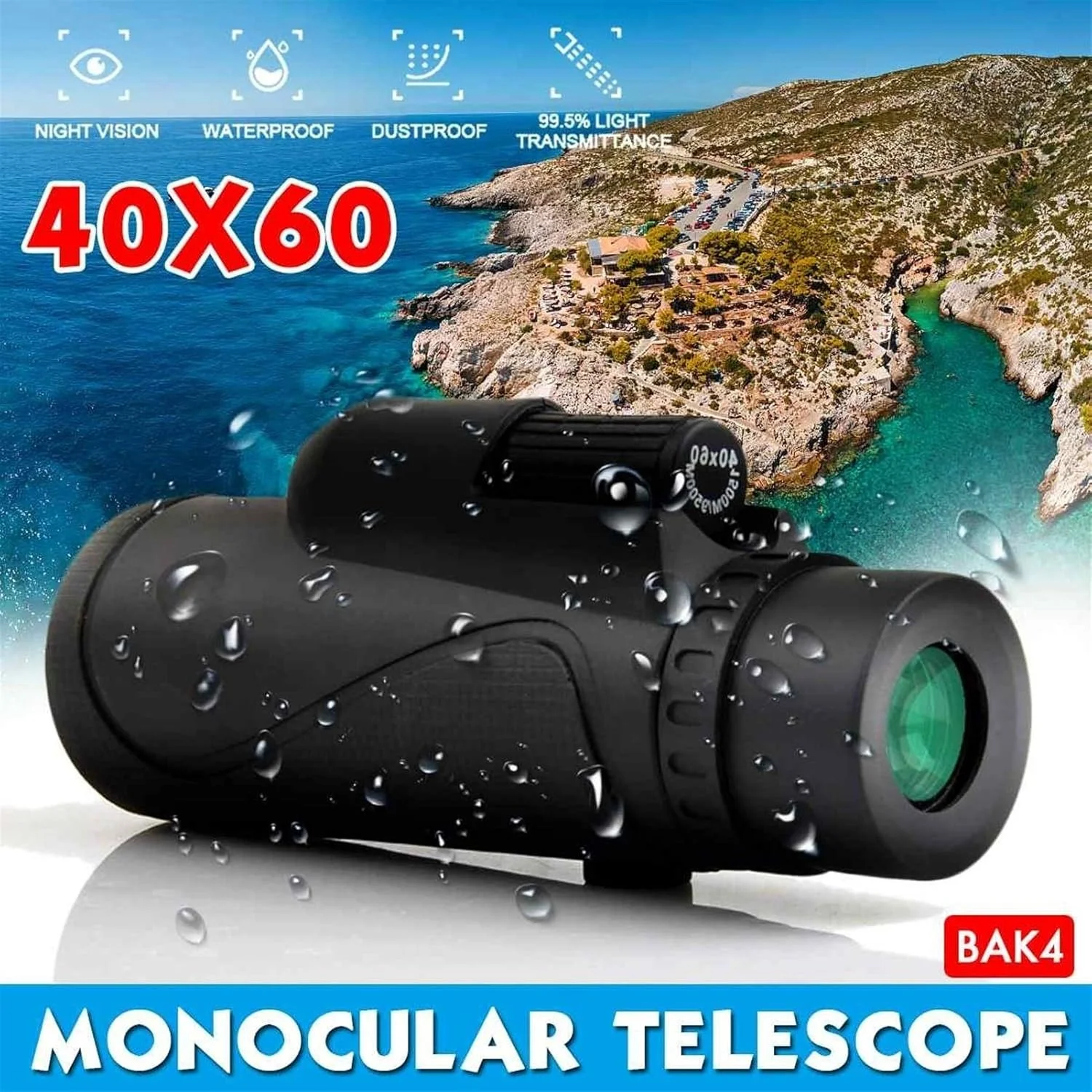 تلسکوپ تک چشمی قابل حمل 40x60 با قابلیت فوکوس، مناسب برای فضای باز، تماشای پرندگان، مسافرت و پیاده روی تلسکوپ تک چشمی قابل حمل 40x60 با قابلیت فوکوس، مناسب برای فضای باز، تماشای پرندگان، مسافرت و پیاده روی