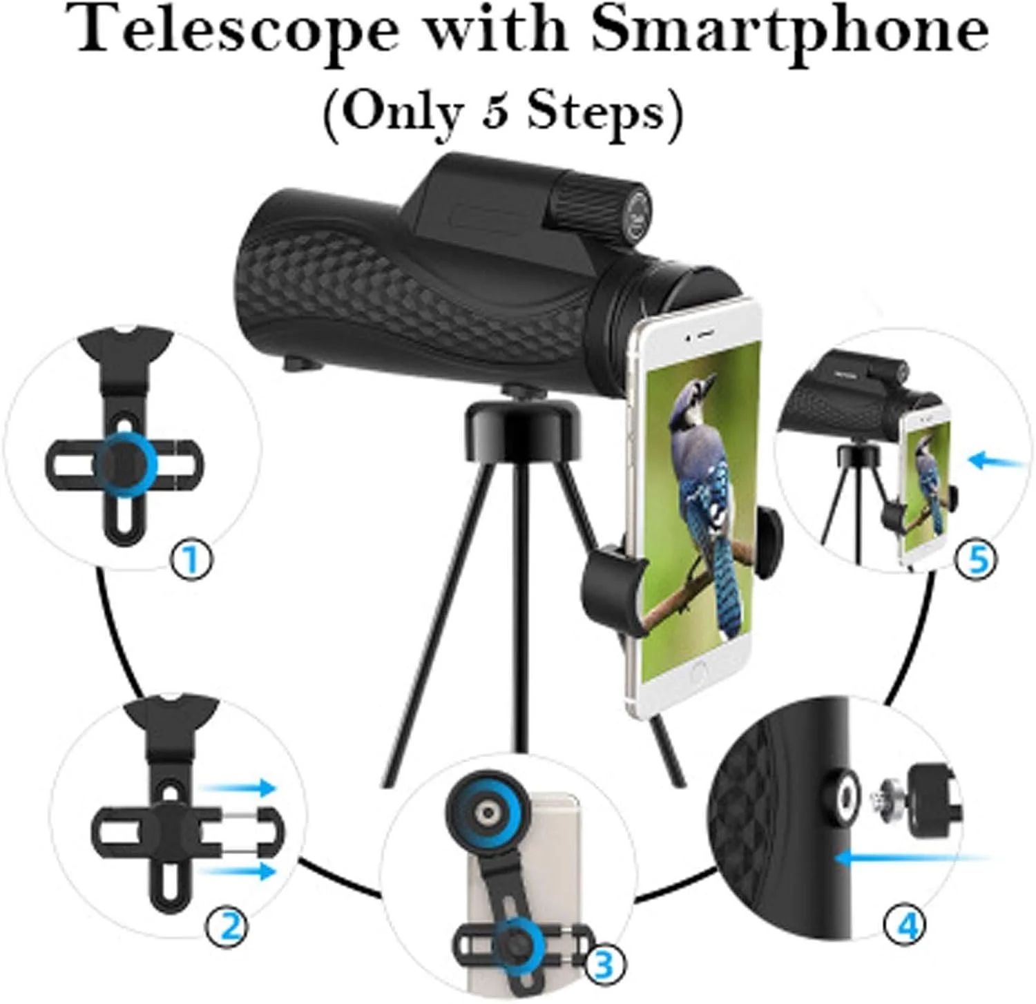 تلسکوپ تک چشمی قدرتمند برای بزرگسالان، 10X42، تک چشمی با کیفیت بالا برای تماشای پرندگان به همراه پایه