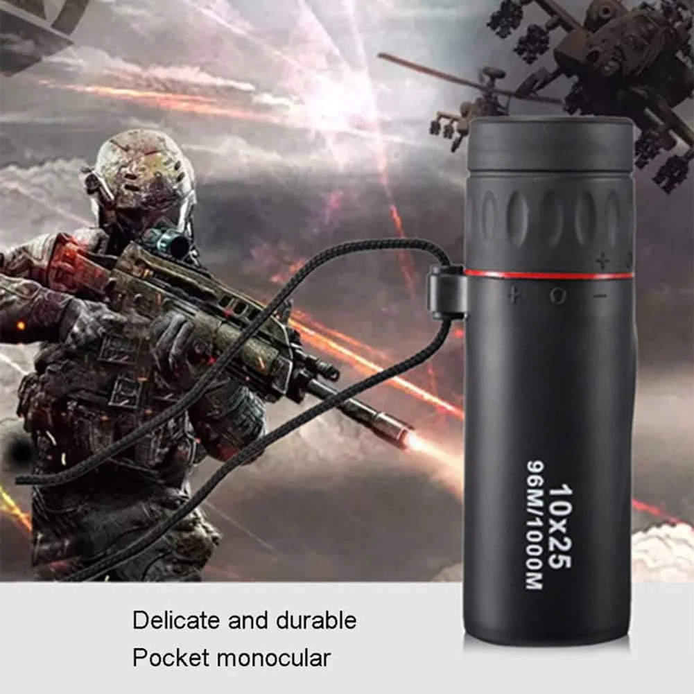 تلسکوپ تک چشمی قابل حمل 10x25 با قابلیت زوم، ضد آب با پوشش سبز، مناسب برای تماشا پرندگان، کمپینگ، مسافرت و کوهنوردی