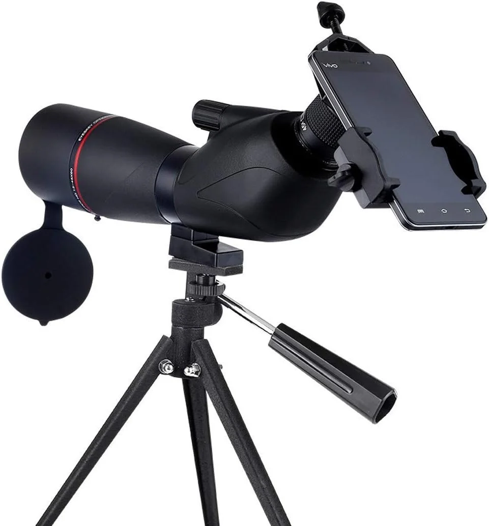تلسکوپ تک چشمی با قدرت بالا برای تماشای پرندگان، زوم 20-60x60 با لنز شیئی بزرگ، منشور ВАК4، تلسکوپ ضد آب با قابلیت اتصال به تلفن همراه به همراه سه پایه بزرگ