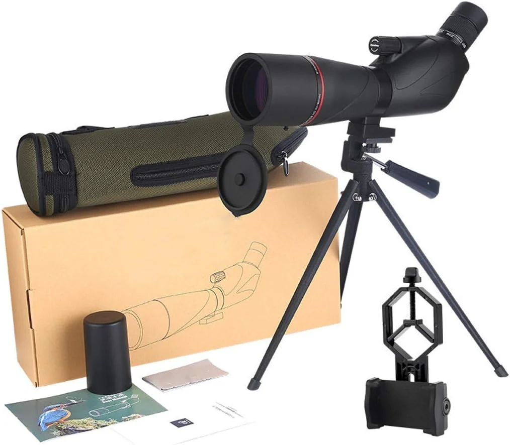 تلسکوپ تک چشمی با قدرت بالا برای تماشای پرندگان، زوم 20-60x80 با لنز شیئی بزرگ، منشور ВАК4، تلسکوپ ضد آب با قابلیت اتصال به تلفن همراه به همراه سه پایه بزرگ