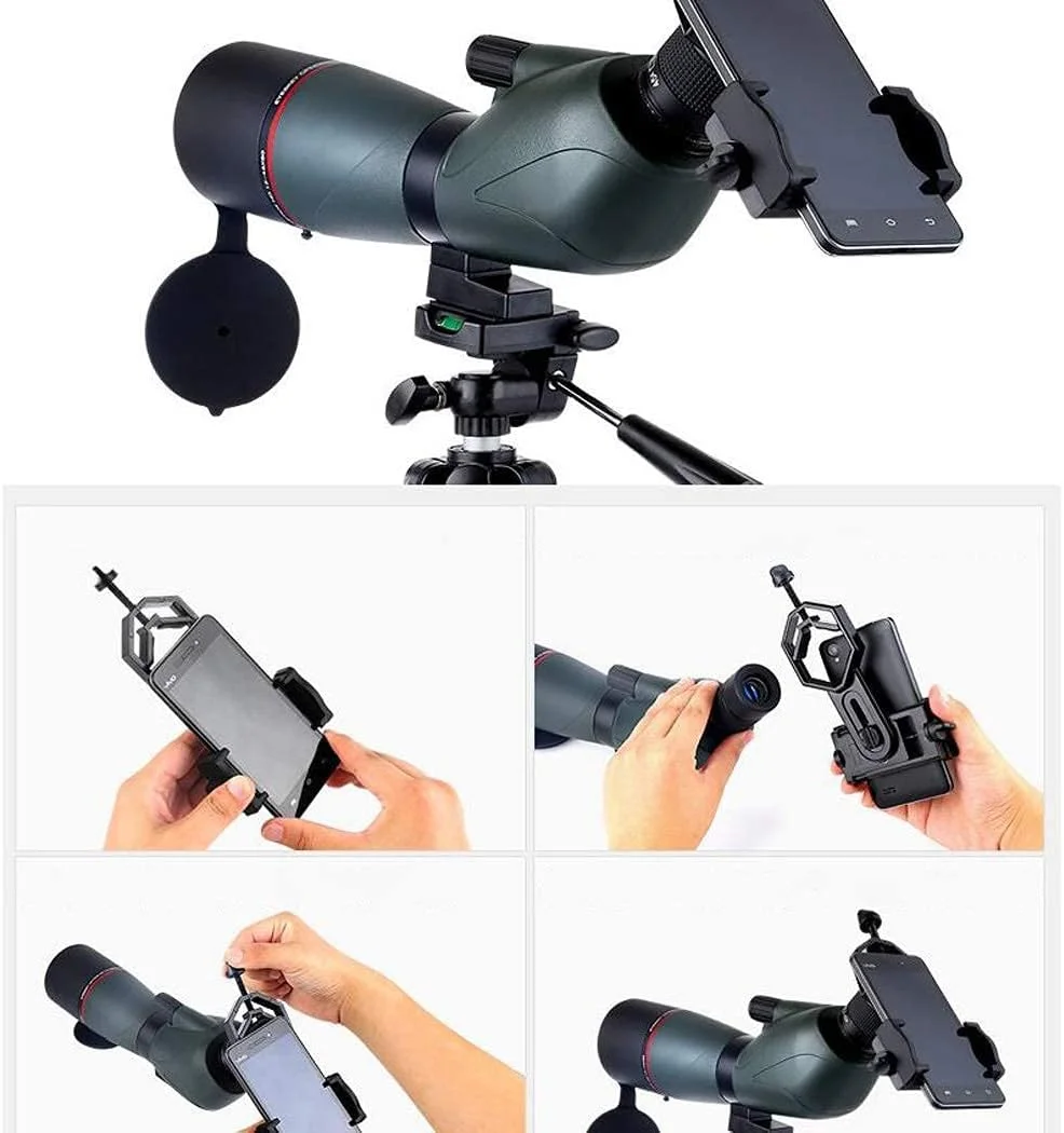 تلسکوپ تک چشمی با قدرت بالا برای تماشای پرندگان، زوم 20-60x80 با لنز شیئی بزرگ، منشور ВАК4، تلسکوپ ضد آب با قابلیت اتصال به تلفن همراه به همراه سه پایه بزرگ