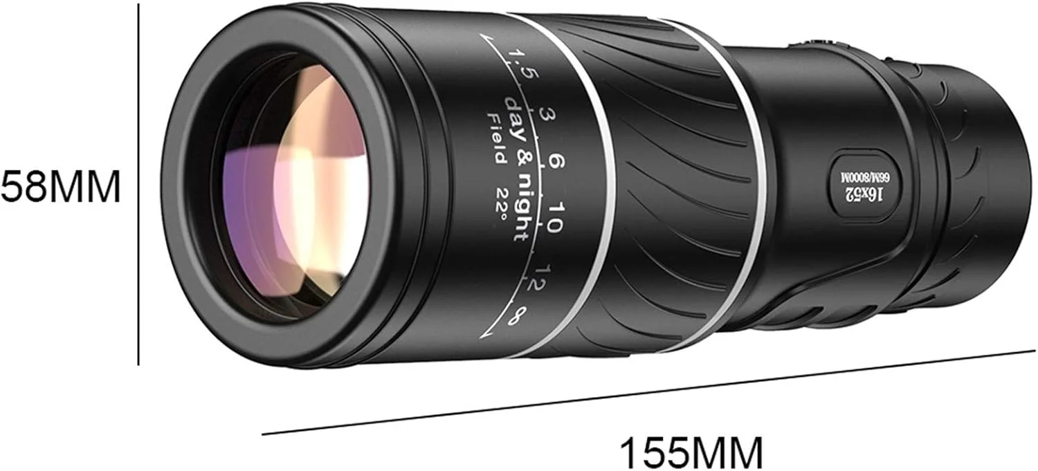 تلسکوپ تک چشمی قدرتمند قابل حمل 16X52 با فوکوس دوگانه برای کمپینگ، کنسرت ها، تلسکوپ فضای باز برای تماشای پرندگان، مسافرت در فضای باز، مشکی